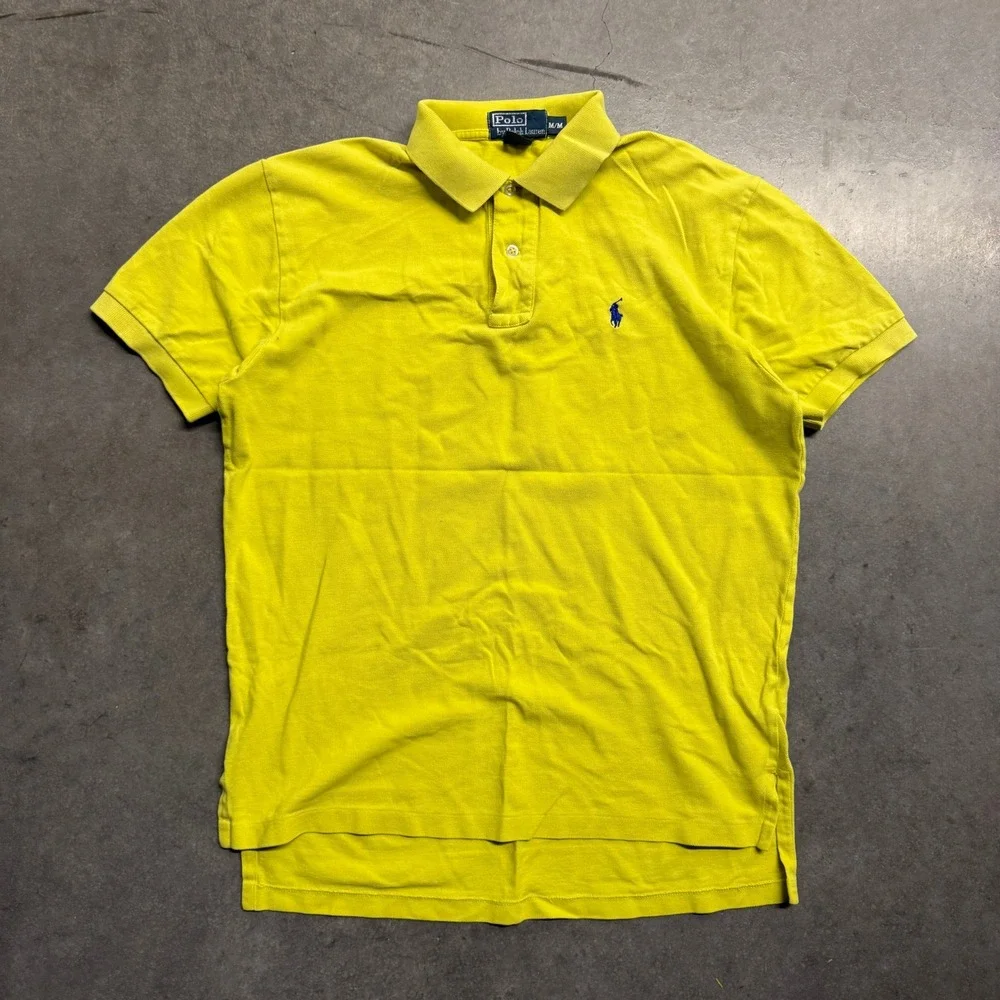 Polo Ralph Lauren Yellow Short Sleeve Pique Polo Shirt Blue Pony Size Medium
